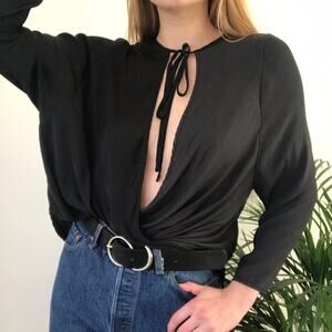 Silence + Noise Black Dual Toned High Low Long Sleeve Blouse Size Small